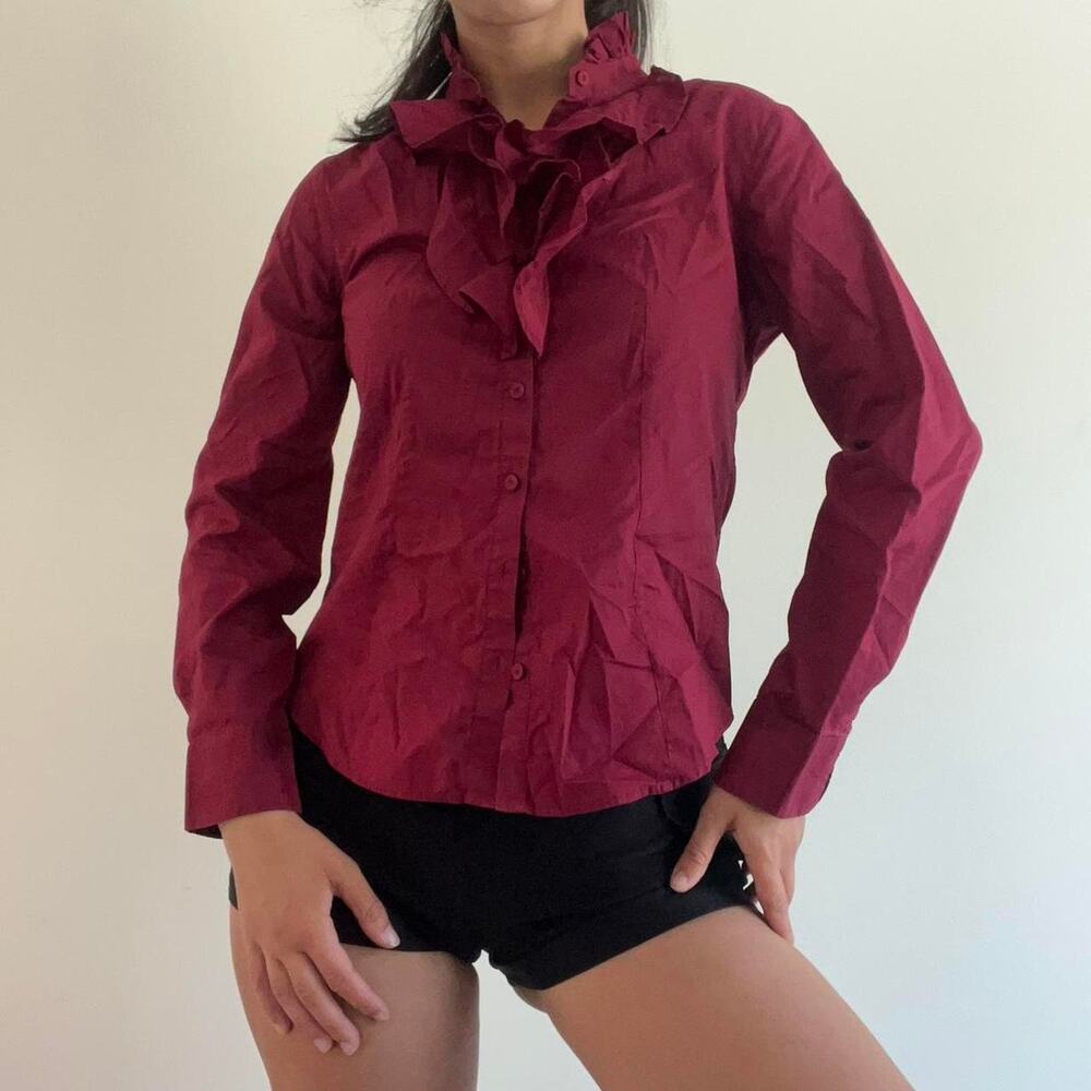 Burgundy red long sleeved top - Picture 4 of 7